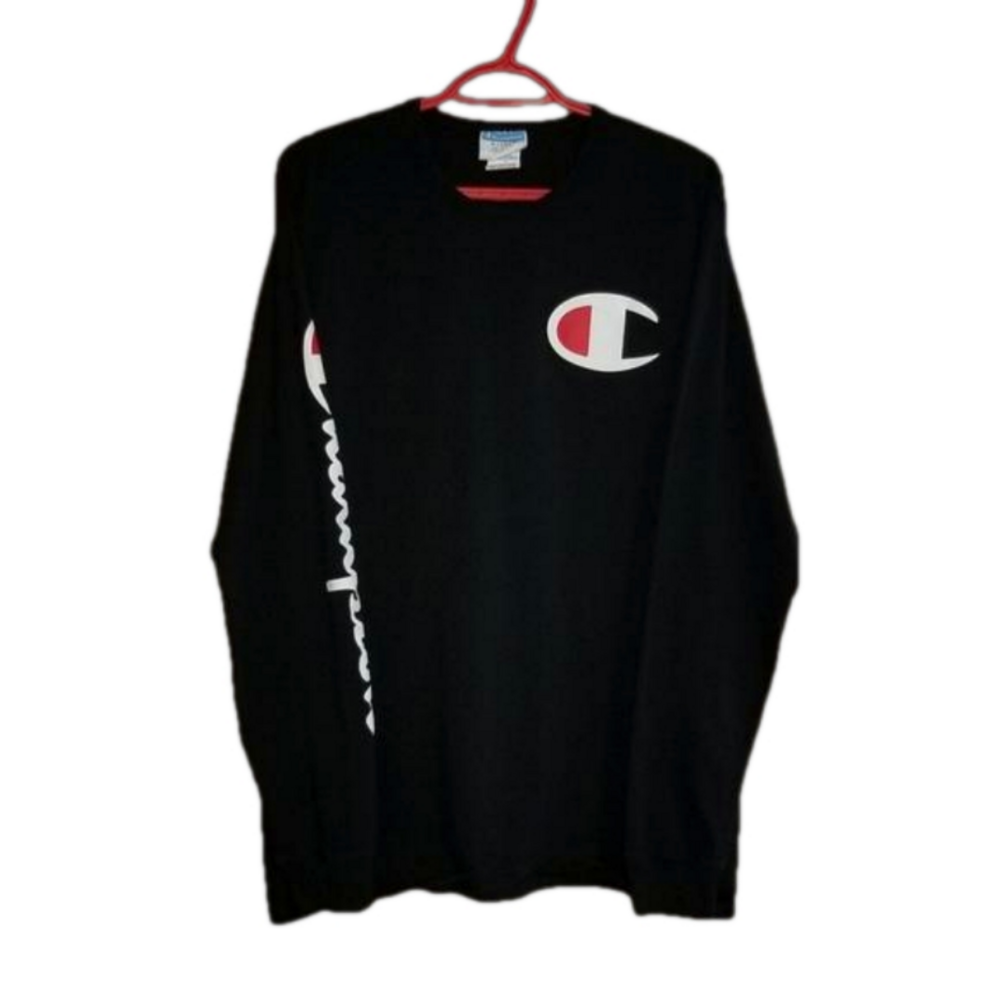 Champion Long Sleeve Black Cotton Shirt Label Reads Size XL